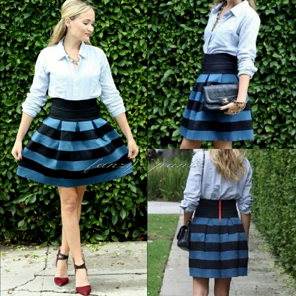 Anthro Skirt Scalloped Ponte Bell Stripe